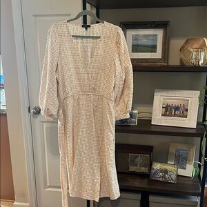 Cream Midi Sundress with Bishop Sleeves and V-neck